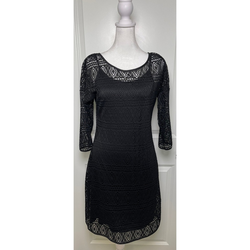 Express Women's Medium Black Crochet‎ Lace Dress Mesh Yoke Bodycon